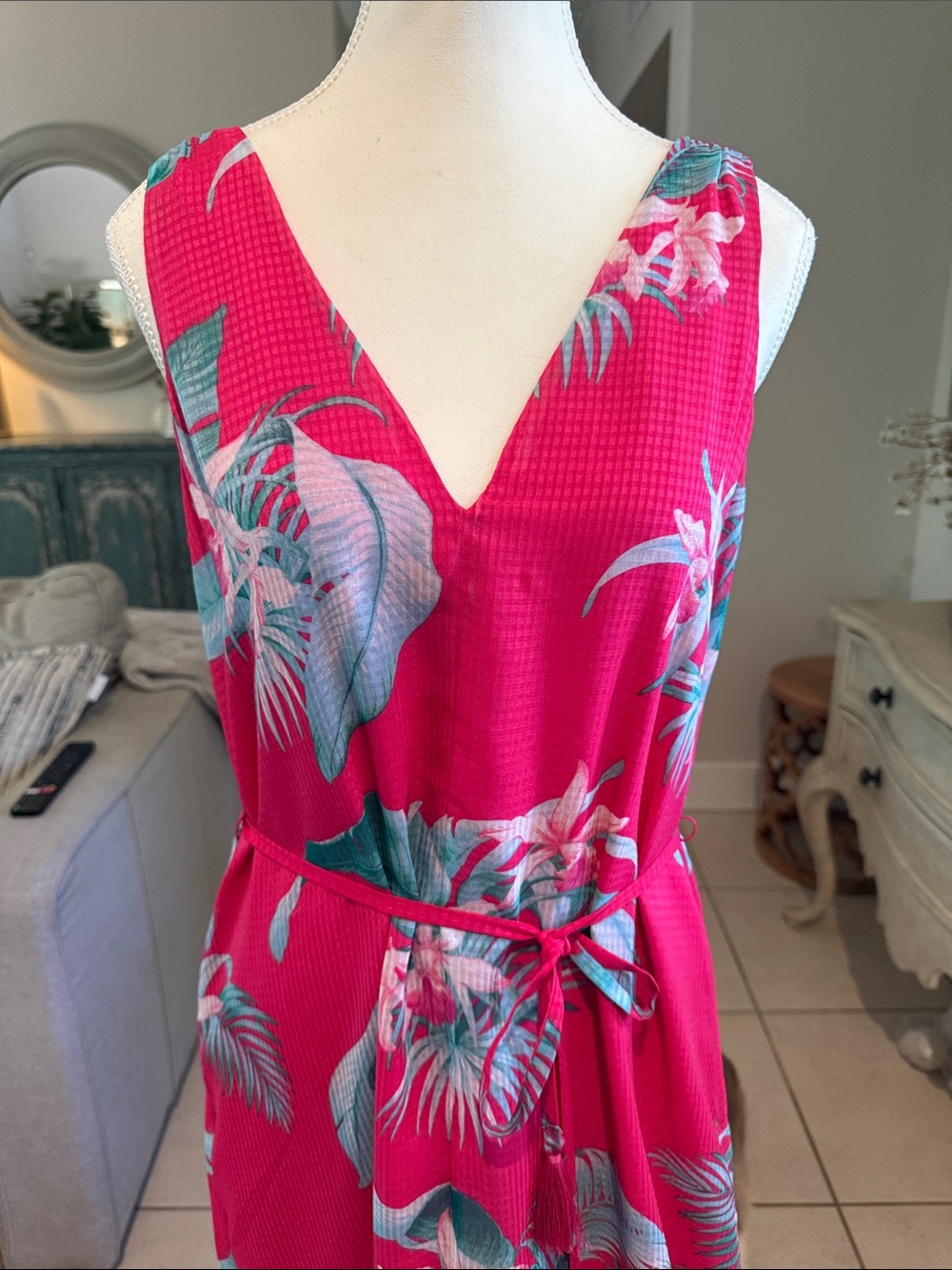 Tommy Bahama Hot Pink Floral V-Neck Maxi Dress